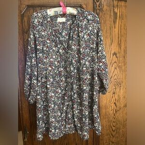 Melloday Babydoll Floral Tunic Blouse with Balloon Quarter Sleeves size medium